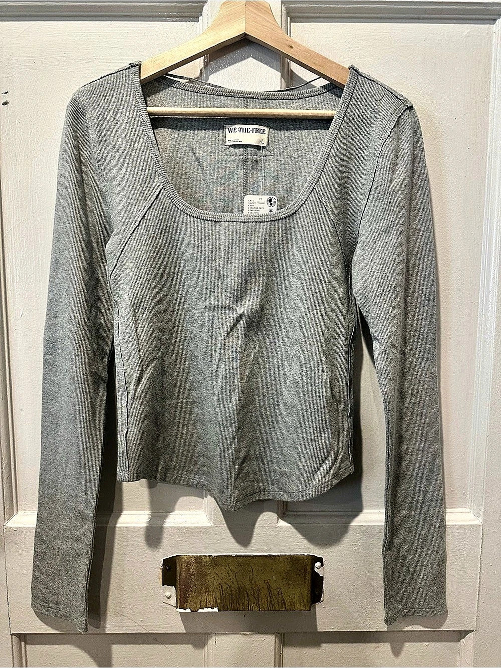 Free People We The Free Hummingbird Long Sleeve Top Heather Gray Large NWT